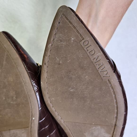 Old Navy Faux Leather Slingback Gold Chain Career Wear Flats Chocolate Size 6 - Picture 6 of 9
